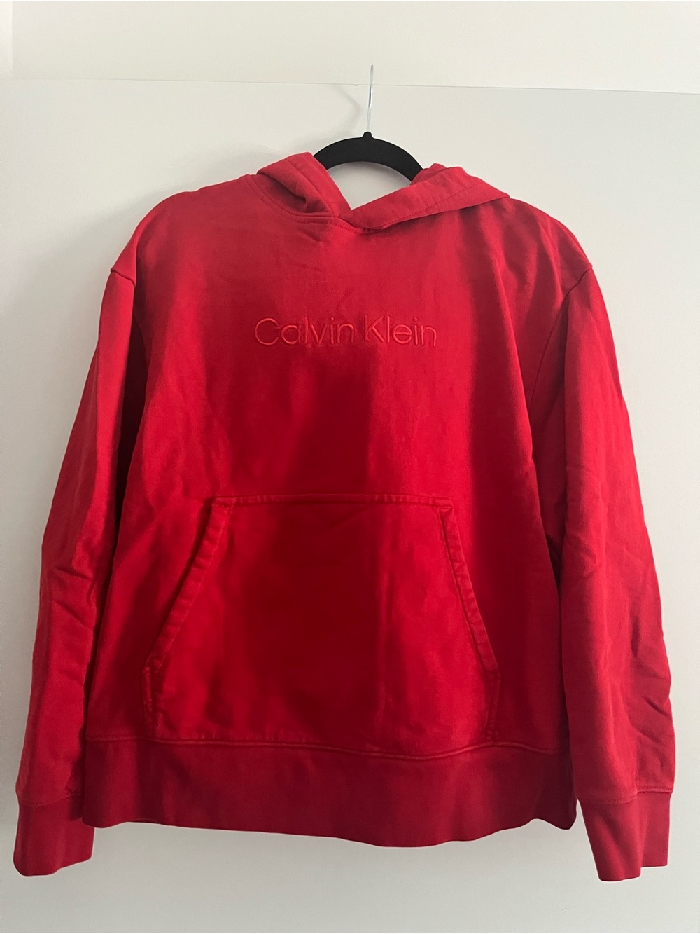 Calvin Klein Women’s Red Crewneck Hoodie with Embroidered Logo